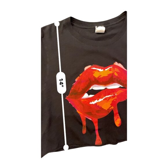 Y2K Windsor Wet red Lips Crop Top Tee Black dripping kiss - Picture 2 of 6